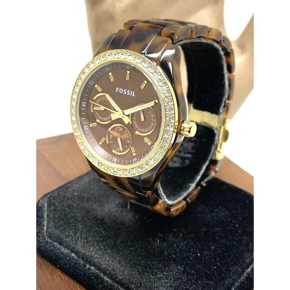 Fossil Women's Watch ES2795 Stella Quartz Gemmed Gold Tortoise Shell 37mm - Picture 2 of 14